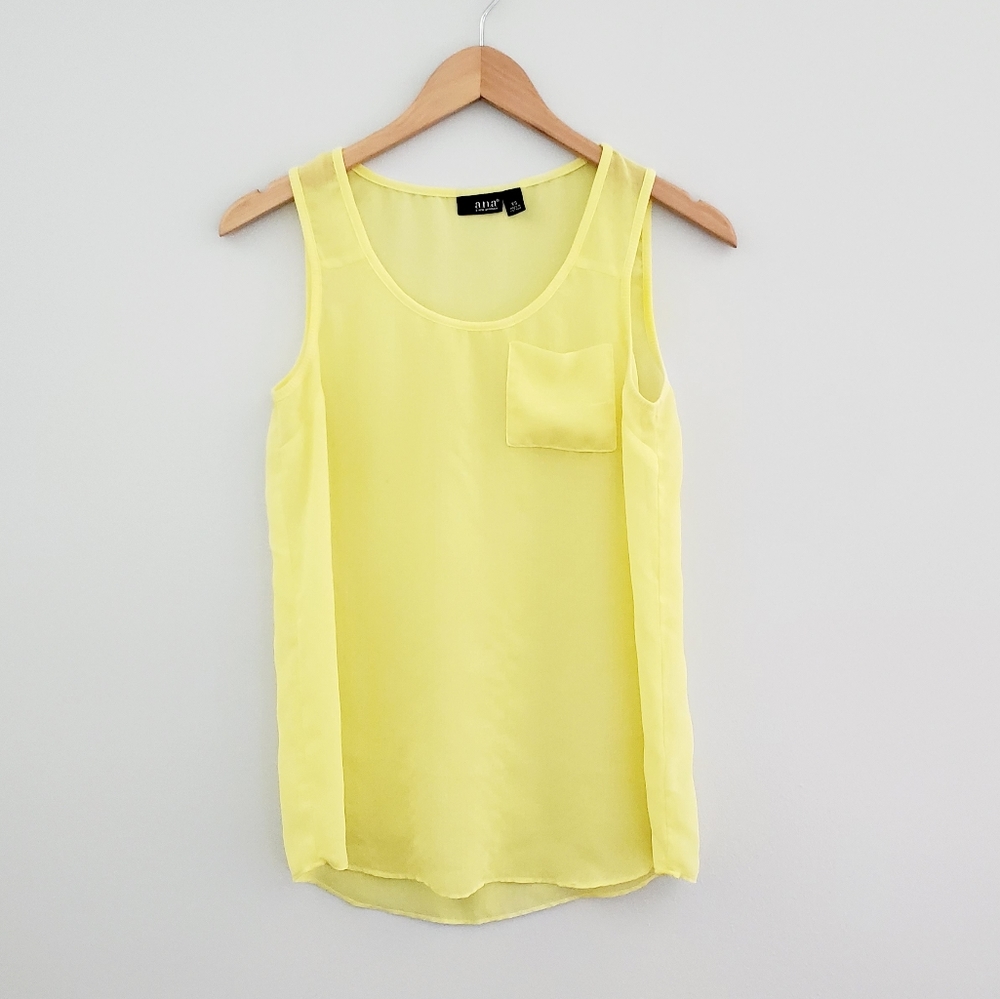 a.n.a. bright yellow sheer flowy tank top xsmall